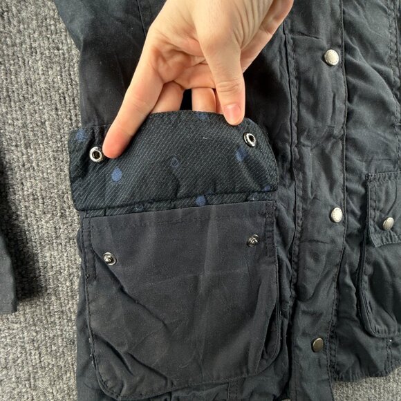 Barbour Retail Beadnell Jacket Waxed Women Full Zip Blue Hooded Size US 4 Adult - Picture 9 of 16